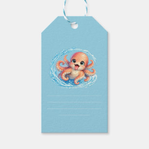 Étiquettes-cadeau Illustration de la vie marine kawaii de la pieuvre