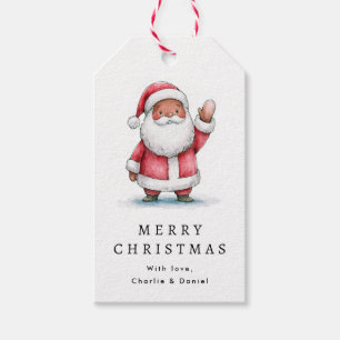 Étiquettes-cadeau Illustration de Père Noël mignon qui agite la main