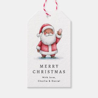 Étiquettes-cadeau Illustration de Père Noël mignon qui agite la main