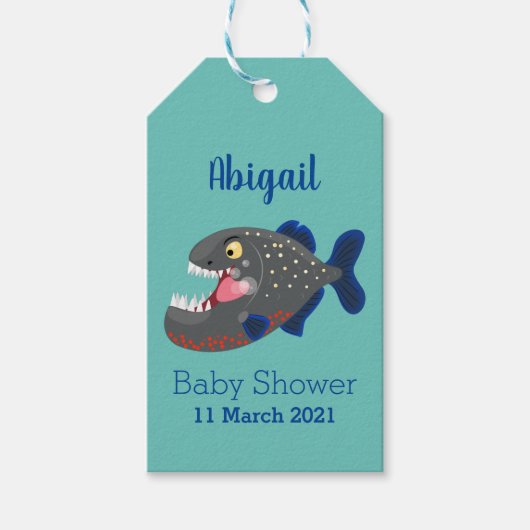 Étiquettes-cadeau Illustration drôle de piranha affamée (Devant)