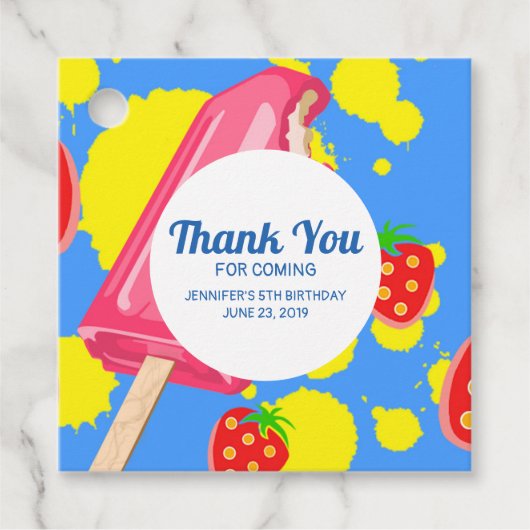 Étiquettes Cadeau Illustration Fun Pink Popsicle and Strawberries (Devant)
