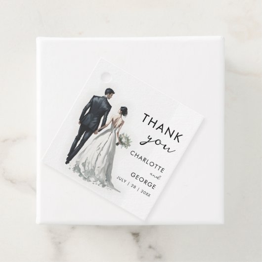 Étiquettes Cadeau Illustration Mariée et Salle Faveurs mariage (En situation)