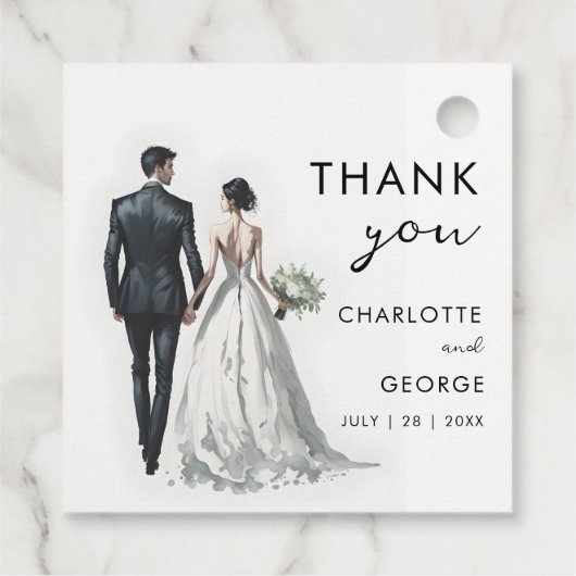 Étiquettes Cadeau Illustration Mariée et Salle Faveurs mariage (Dos)