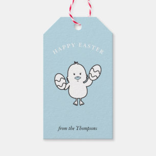 Étiquettes-cadeau Illustration Pastel Blue Cute Easter Chick & Oeufs