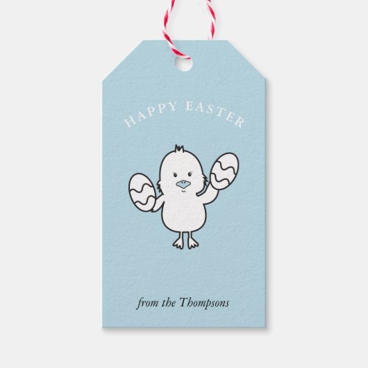 Étiquettes-cadeau Illustration Pastel Blue Cute Easter Chick & Oeufs (Devant)