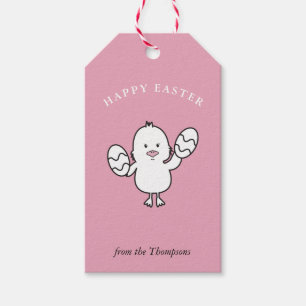 Étiquettes-cadeau Illustration Pastel Pink Cute Pâques poussins et o