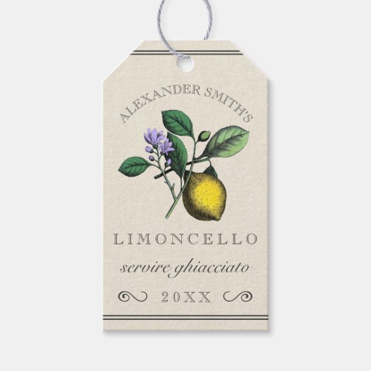 Étiquettes-cadeau Illustration Vintage de citron Limoncello | Boutei (Devant)