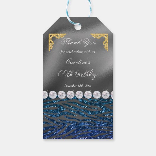 Étiquettes-cadeau Impression Chic Silver Foil Gold & Dark Blue Zebra (Dos)