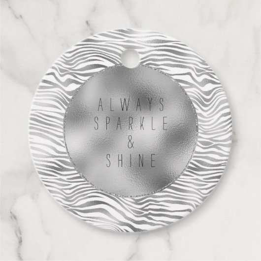Étiquettes Cadeau Impression Glam Silver Zebra (Devant)