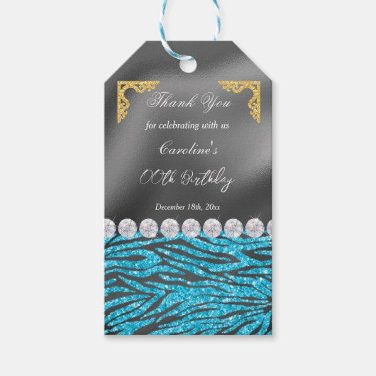 Étiquettes-cadeau Imprimez Chic Silver Foil Gold & Light Blue Zebra (Devant)