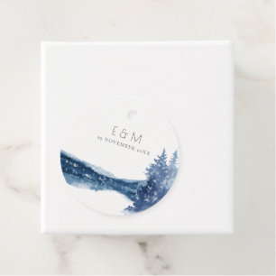 ÉTIQUETTES CADEAU INDIGO INK BLUE MOUNTAIN LAKE MARIAGE MONOGRAMME