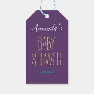 Étiquettes-cadeau Indigo Jaune Uni Moderne Baby Shower Minimaliste