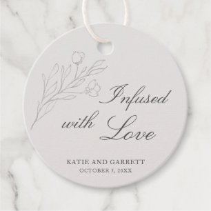 Étiquettes Cadeau Infusé Avec Amour Élégant Gris Mariage Floral