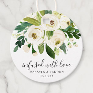 Étiquettes Cadeau Infusé Avec Amour Élégant Mariage Floral Blanc