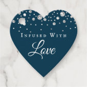 Étiquettes Cadeau Infusé Avec Amour Marine Bleu Confetti Mariage Coe (Devant)