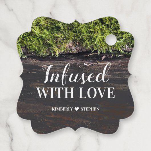 Étiquettes Cadeau Infusé Avec Amour Rustique Mariage Forêt (Dos)