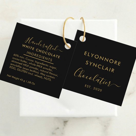 Étiquettes Cadeau Ingrédients du Chocolat Blanc Black Gold Script