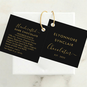 Étiquettes Cadeau Ingrédients du Chocolat Noir Black Gold Script