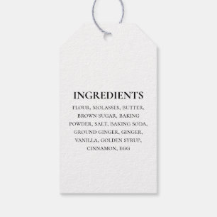 Étiquettes-cadeau Ingrédients personnalisés Noir Blanc Simple