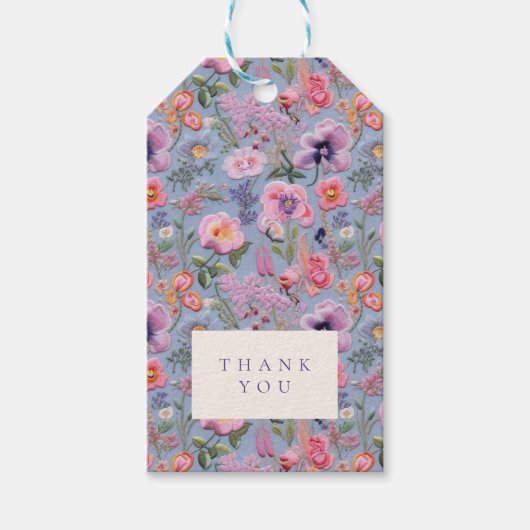 Étiquettes-cadeau Initiales de Mariage floral brodées Merci (Devant)