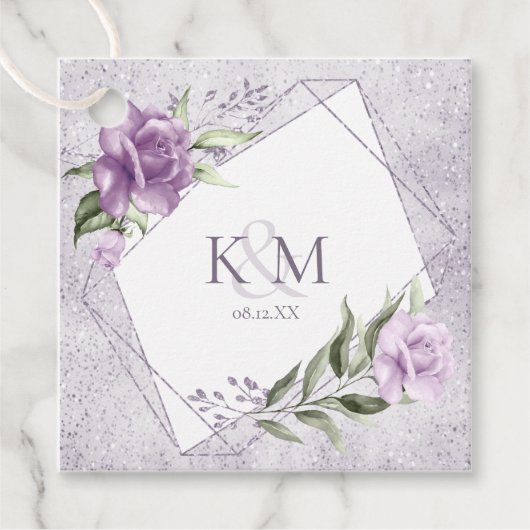 Étiquettes Cadeau Initiales du Mariage Floral Sparkles Mauve ID889 (Devant)