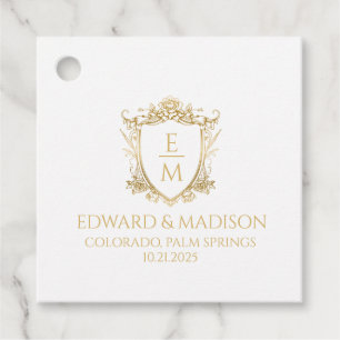 Étiquettes Cadeau Initiales Mariage or & Mariage Floral Crest
