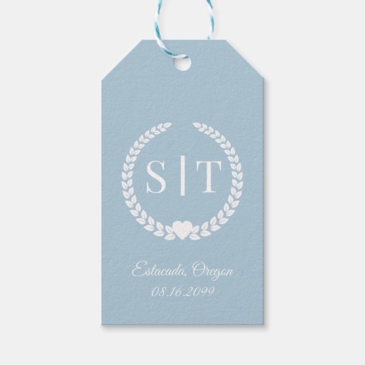 Étiquettes-cadeau Initiales Monogramme Bleu Hiver Doux (Devant)