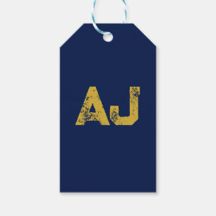 Étiquettes-cadeau Initiales Monogramme Or & Bleu Simple