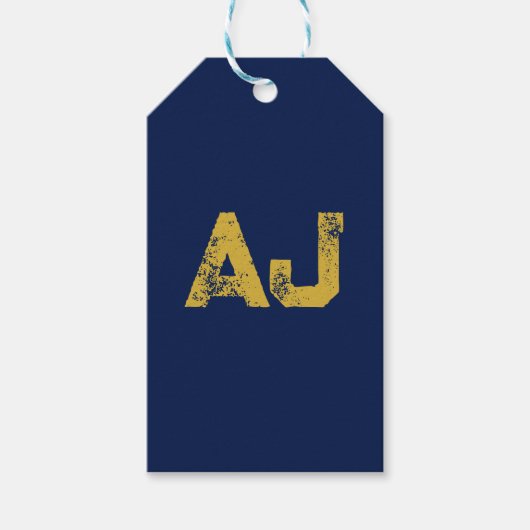 Étiquettes-cadeau Initiales Monogramme Or & Bleu Simple (Devant)