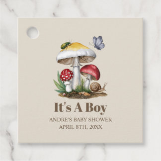 Étiquettes Cadeau Insectes Champignons Bois Baby shower naturel