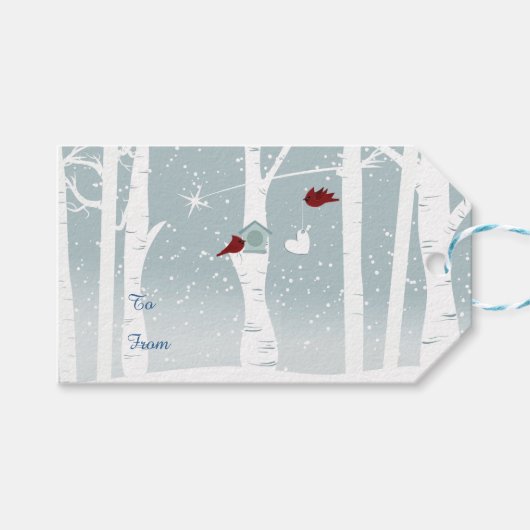 Étiquettes-cadeau Inséparables en hiver (Devant (Horizontal))