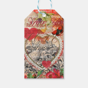 Étiquettes-cadeau Inséparables Heart Red Art Collage