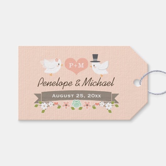 ÉTIQUETTES-CADEAU INSÉPARABLES MONOGRAMMÉS BLUSH DOVE MERCI (Devant (Horizontal))