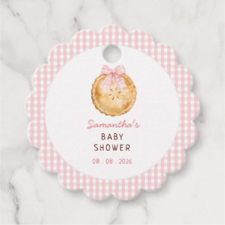 Étiquettes Cadeau Invitation Baby Shower "Cutie Pie" à carreaux rose