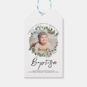 Étiquettes-cadeau Invitation minimaliste au baptême de bébé avec pho