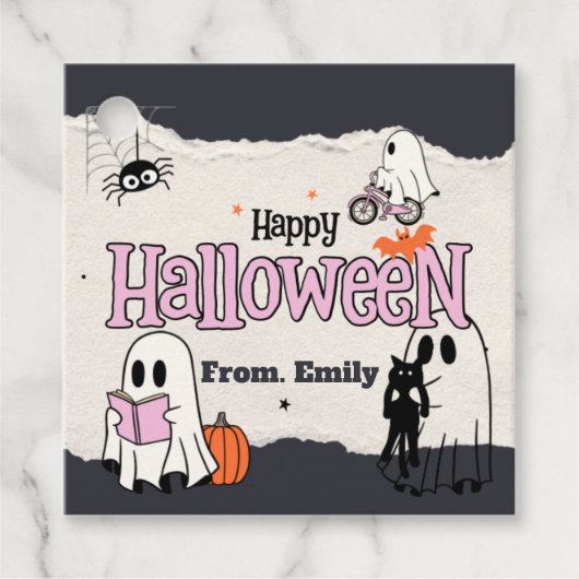 Étiquettes Cadeau Invitations de soirée Spooktacular rose (Devant)