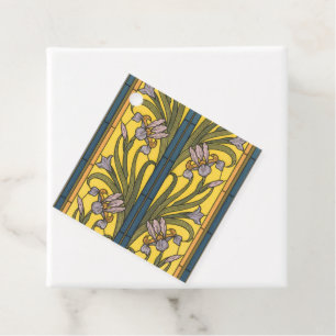 Étiquettes Cadeau Iris Fleur Art Nouveau Vitrail Bleu Or