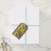 Étiquettes-cadeau Iris Fleur Art Nouveau Vitrail Bleu Or (Avec de laficelle)