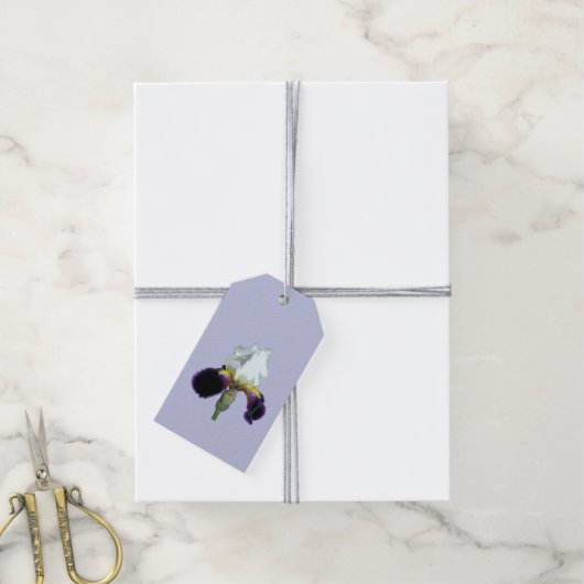 Étiquettes-cadeau Iris pourpre et blanc (Avec de la ficelle)