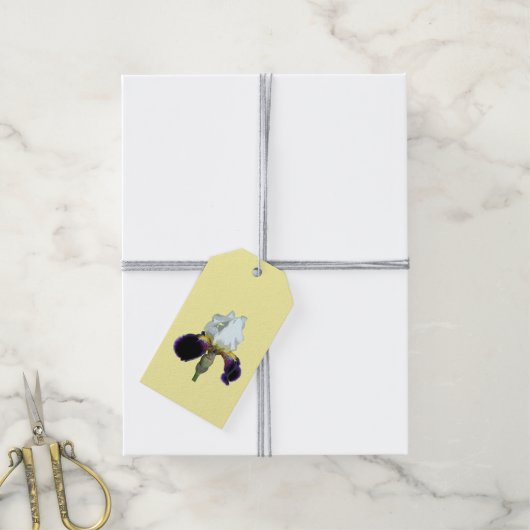 Étiquettes-cadeau Iris pourpre et blanc (Avec de la ficelle)