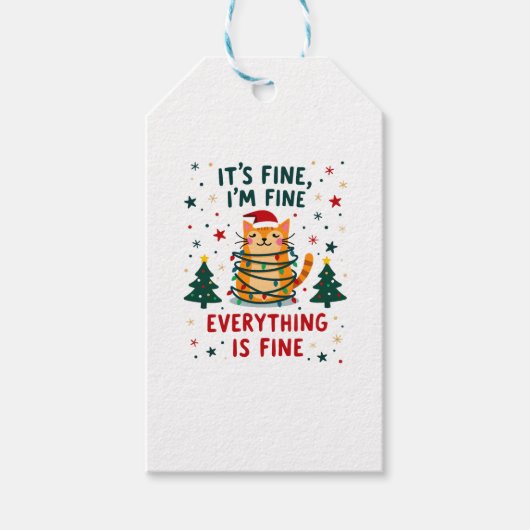 Étiquettes-cadeau It's Fine I'm Fine Everything Is Fine Xmas Cat Chr (Devant)