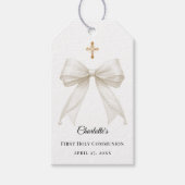 Étiquettes-cadeau Ivory bow pearls First Holy Communion DIY (Devant)