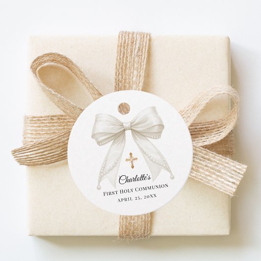 Étiquettes Cadeau Ivory bow pearls First Holy Communion DIY