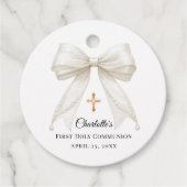 Étiquettes Cadeau Ivory bow pearls First Holy Communion DIY (Devant)