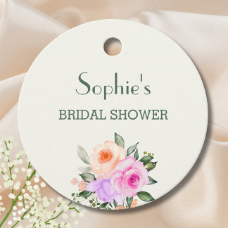 Étiquettes Cadeau Ivory Pink Lilac Roses Floral Bridal Shower   