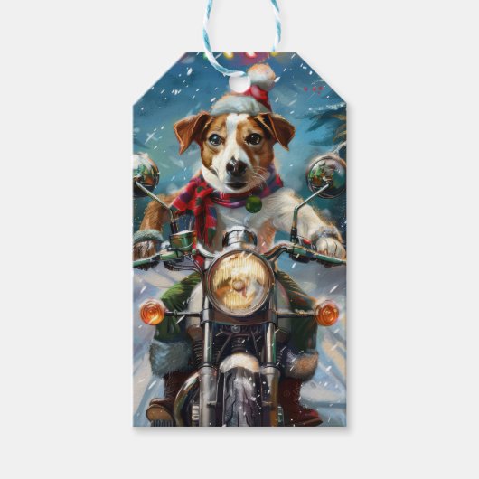 Étiquettes-cadeau Jack Russell Chien équitation Moto Noël (Devant)