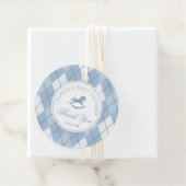 Étiquettes Cadeau Jacquard classique Rocking Horse Baby shower bleu (En situation)