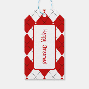 Étiquettes-cadeau Jacquard preppy Tartan Diamond Plaid Rouge Blanc
