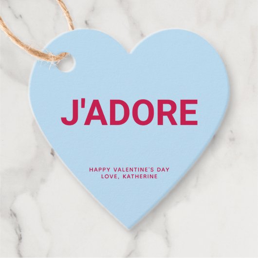 Étiquettes Cadeau J'adore coeur bleu amusant mignon Saint Valentin c (Devant)