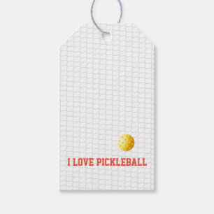 Étiquettes-cadeau J'ADORE PICKLEBALL Sports Yellow Ball Net Fun